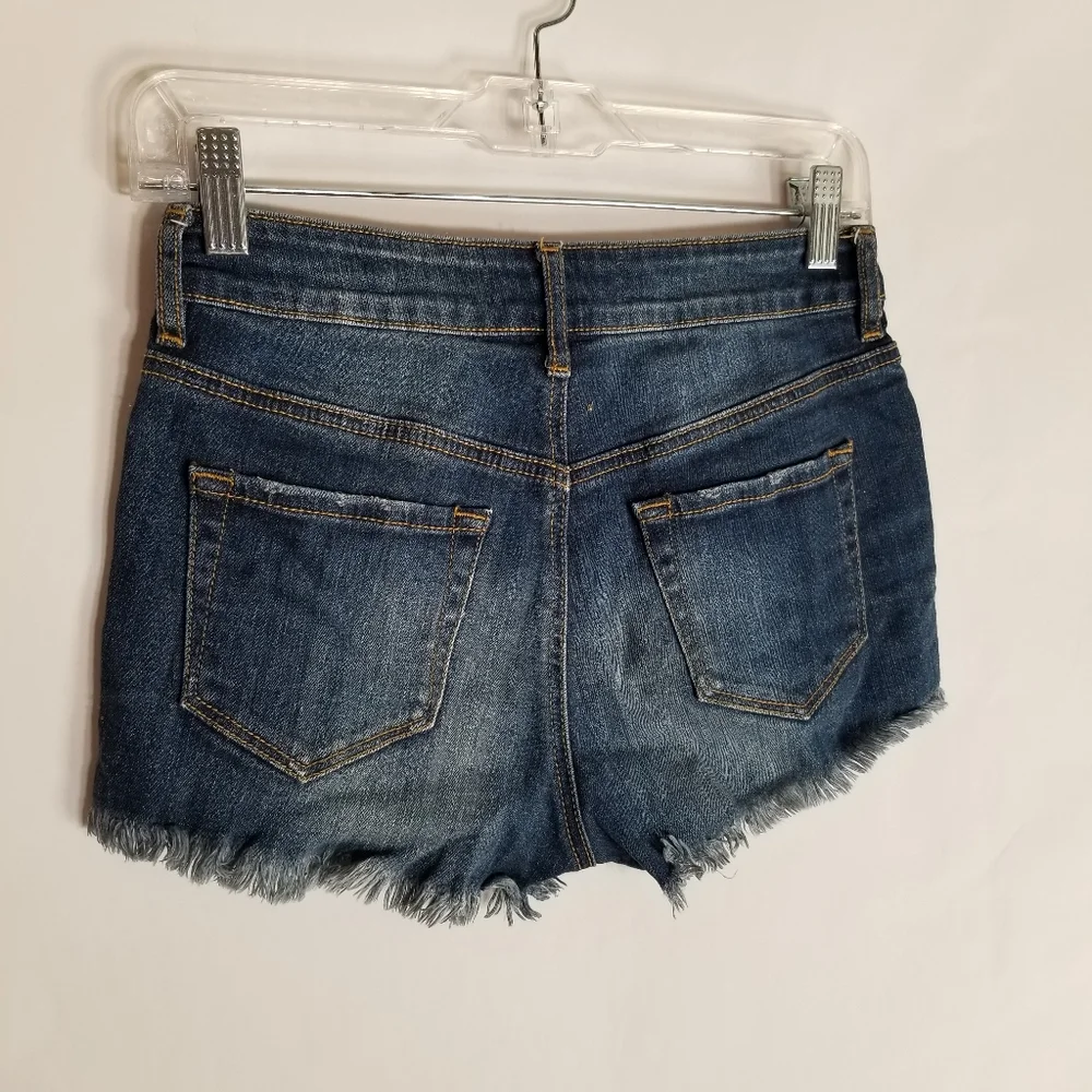 Bullhead Jean Shorts Women's Junior's Size 3 Blue Denim Pink Accents Fray Hem